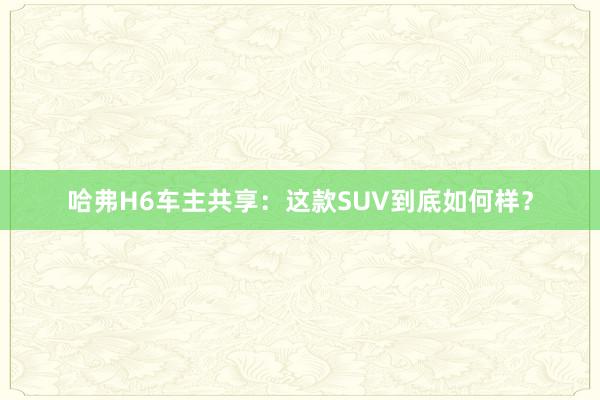 哈弗H6车主共享：这款SUV到底如何样？